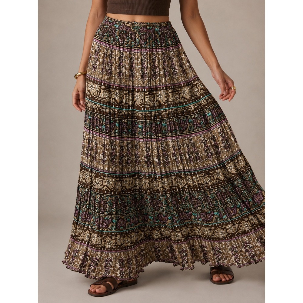 90s Boho Western Coldwater Creek Broomstick Maxi Skirt Made USA